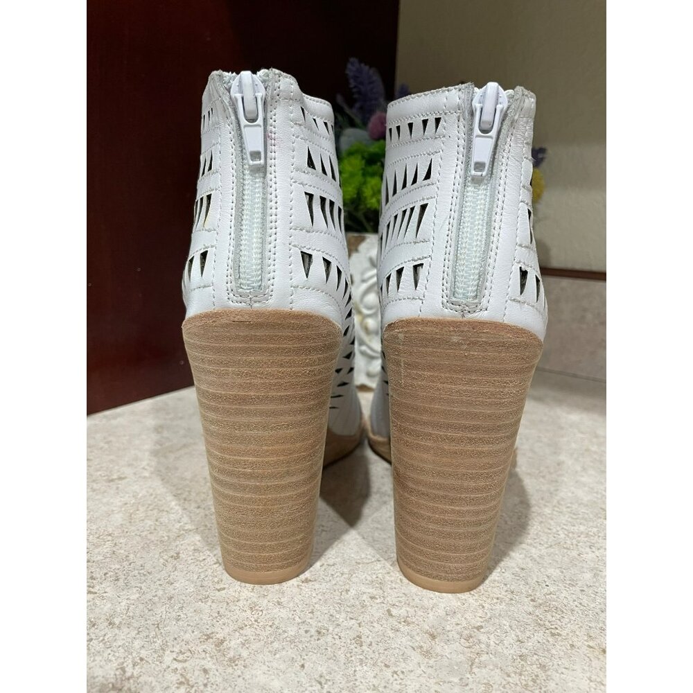 Jeffrey Campbell Rodolfo White Laser-Cut Lace-Up Open Toe Wedge Sandals Size 8 - Picture 8 of 12